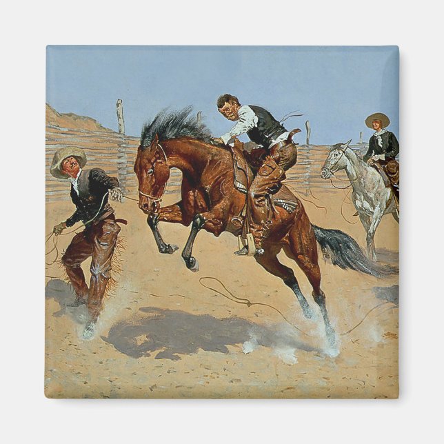 Íman Arte Ocidental de Frederick Remington “Solte-o” (Frente)