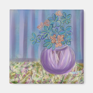 Íman Arte original de Buquê roxo e azul