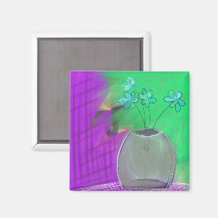 Íman Arte original verde e rosa quente