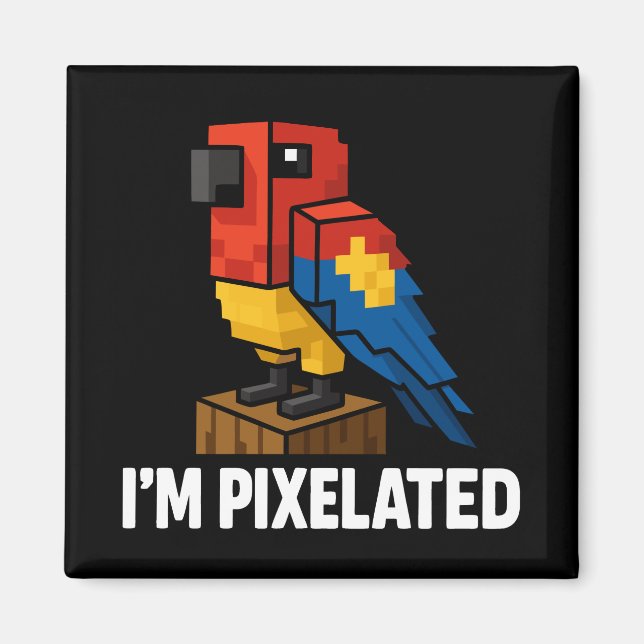 Íman Arte Pixel de Papagaio Selvagem Blocky (Frente)