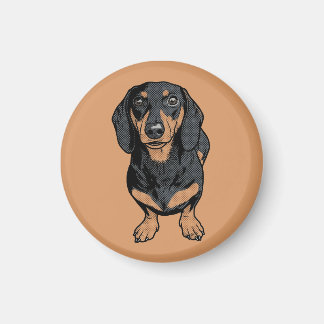 Íman Arte Pop Dachshund Preto e Marrom Cão Quadrinho Gr