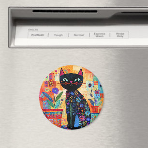 Íman Arte Popular de Gato Preto (Plantas em Vasos)