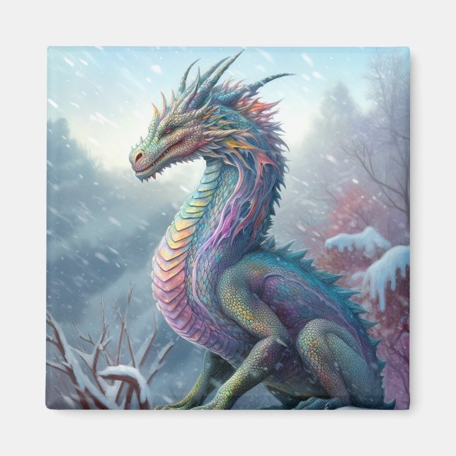 Íman Arte Rainbow Dragon Na Fantasia Da Neve (Frente)