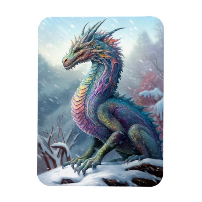 Íman Arte Rainbow Dragon Na Fantasia Da Neve (Vertical)