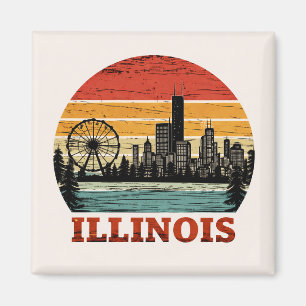 Íman Arte Retro Ilinios Paisagem Urbana de Chicago Pôr 
