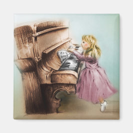 Íman Arte retrô para crianças, ímã quadrado - Menina ao