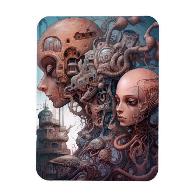 Íman Arte Surreal Sci-Fi de Cabeças Biomecânicas (Vertical)