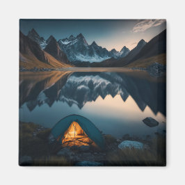 Íman Arte Temática de Acampamento com Tenda, Montanhas 