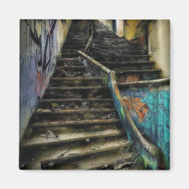 Íman Arte Urbana em Escadas de Edifício Abandonado