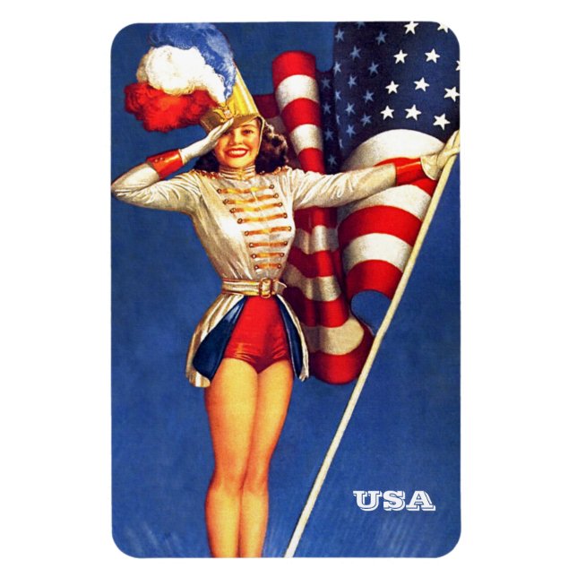 Íman Arte Vintage Pin-Up EUA Imagem Patriótica de Prese (Vertical)