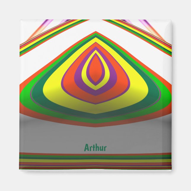 Íman ARTHUR ~ OLHOS QUADRADOS 3D Verde Amarelo Verde Fr (Frente)