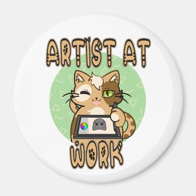Íman Artist at work cute cat design (Frente)