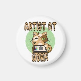 Íman Artist at work cute cat design magnet