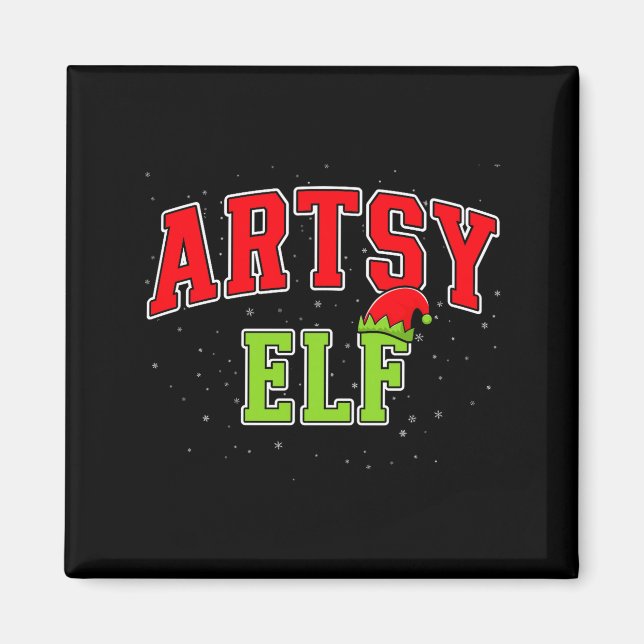 Íman Artsy Elf Christmas Family Matching Group Xmas Act (Frente)