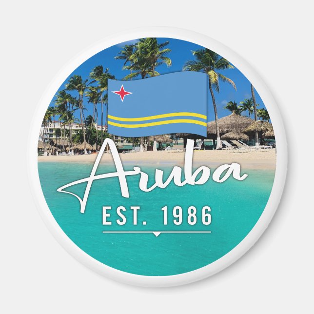 Íman "Aruba Est. Praia de 1986" com Bandeira (Frente)