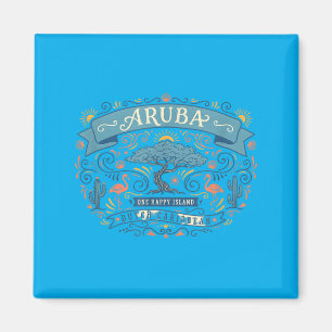 Íman Aruba Uma Ilha Feliz Flamingo Divi Árvore Vintage