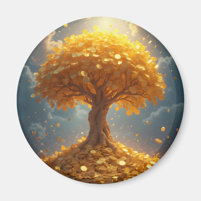 Íman árvore de dinheiro dourado moedas de ouro (Frente)