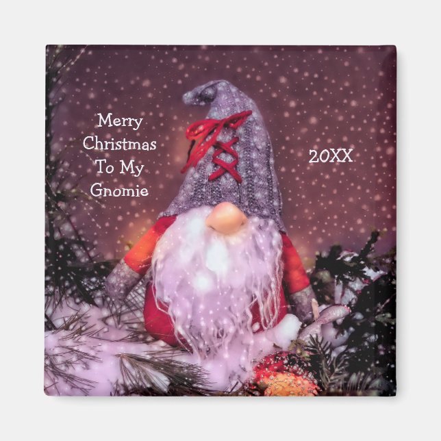 Íman Árvore de Feriado Gnomo Feliz de Natal (Frente)