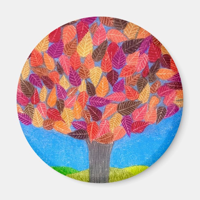 Íman Árvore de Lápis de Cor com Desenho de Folhas (Frente)