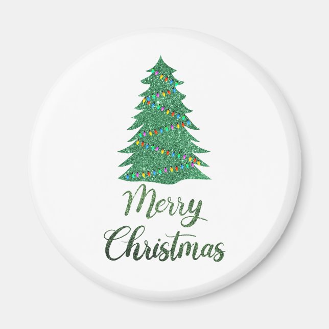 Íman Árvore de natal alegre - brilho verde (Frente)