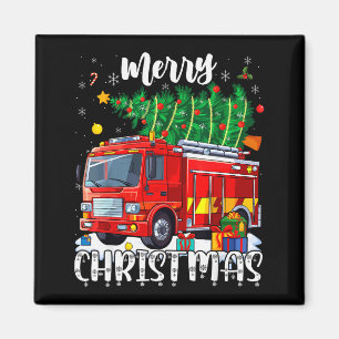 Íman Árvore de Natal Alegre Caminhão de Bombeiros Pijam