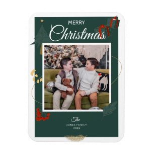 Íman Árvore de Natal Alegre Foto da Família Verde Verme