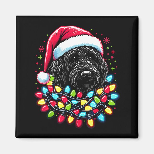 Íman Árvore de Natal Black Labradoodle Luzes de Natal D (Frente)