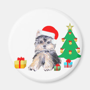 Íman Árvore de Natal, cachorro Yorkshire e presentes