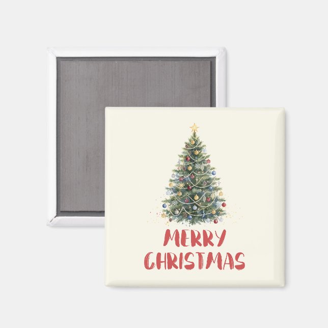 Íman Árvore de Natal com Aquarela Rústica Natal Férias (Front/Back)