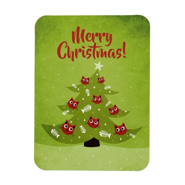 Íman Árvore De Natal Com Ornamentos De Gato E Peixe (Vertical)