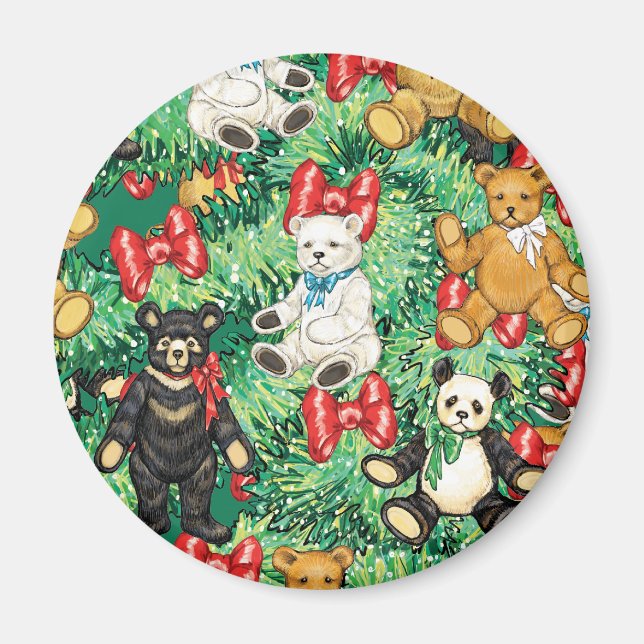 Íman Árvore de Natal com ornamentos de Urso de Teddy (Frente)