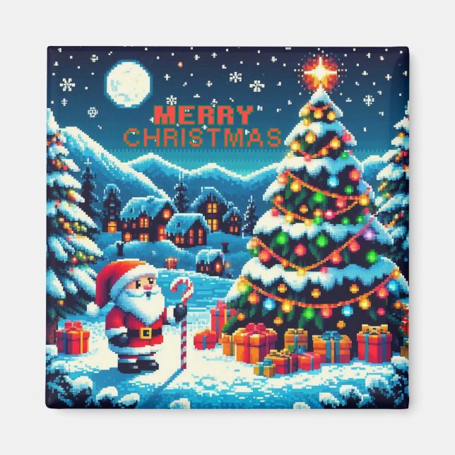 Íman Árvore de Natal de 8 bits e Papais noeis (Frente)