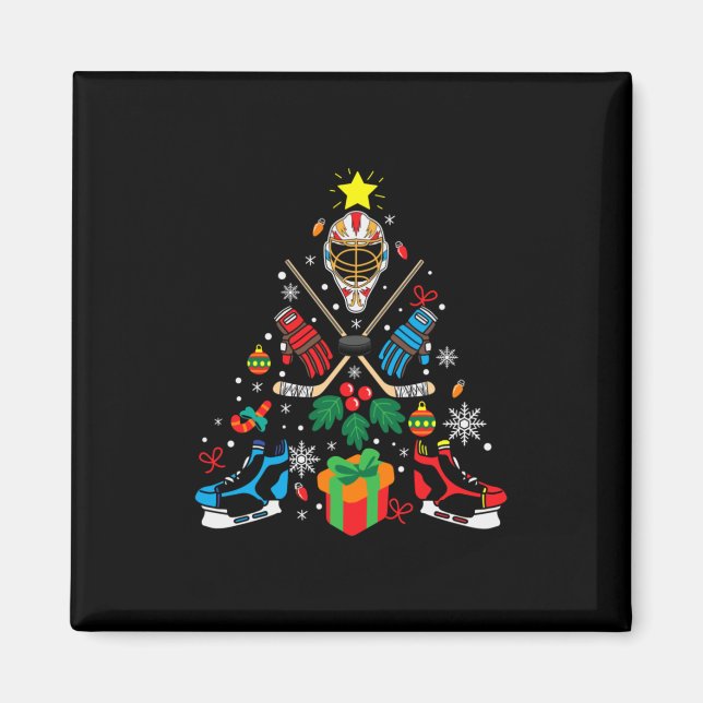 Íman Árvore de Natal de Hóquei em Gelo Merry Xmas (Frente)