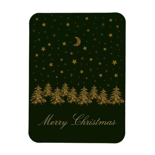 Íman Árvore de Natal de ouro faísca, lua, estrelas em v (Vertical)