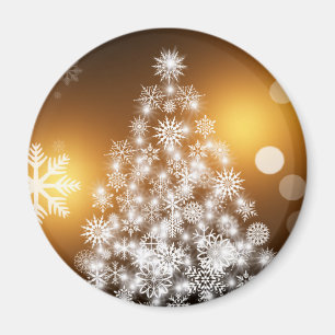 Íman Árvore de Natal do floco de neve com fundo dourad