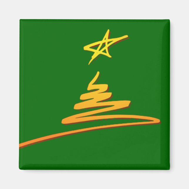 Íman Árvore de Natal Dourada sobre o Magnet Verde (Frente)