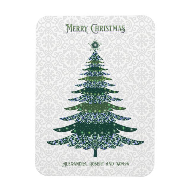 Íman Árvore de Natal elegante, branca verde personaliza (Vertical)