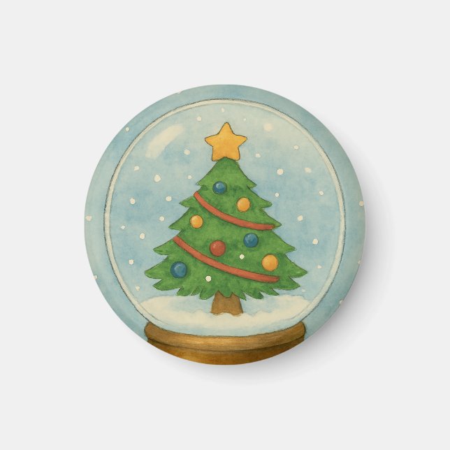 Íman Árvore de Natal em Globo de Neve em Aquarela de In (Frente)