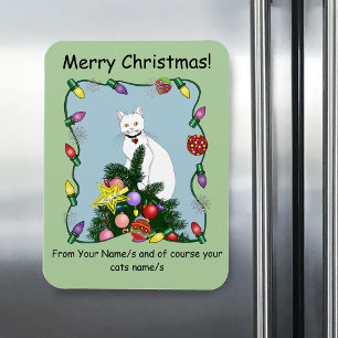 Íman Árvore de Natal Engraçada e Festiva Gato Branco Ve