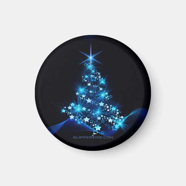 Íman árvore de Natal estilizada SlipperyJoe azul brilha (Frente)