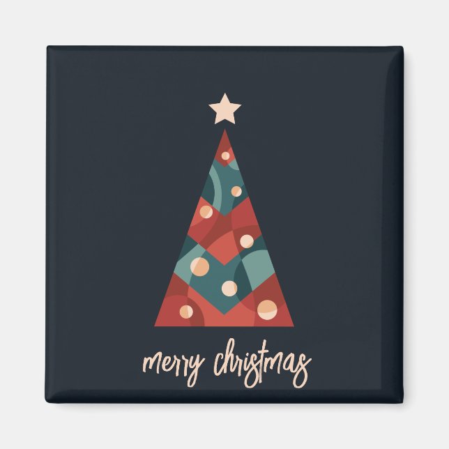 Íman Árvore de Natal feliz e azul de Natal (Frente)