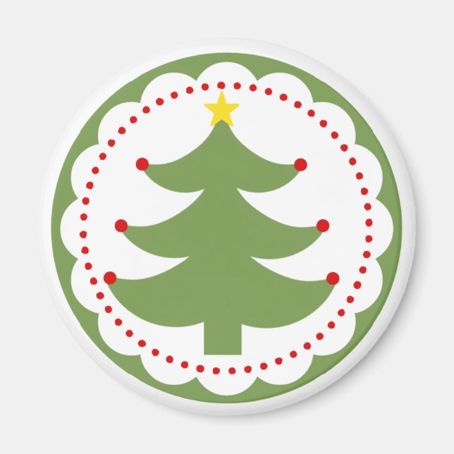 Íman Árvore de Natal Festiva sobre ímã redondo (Frente)