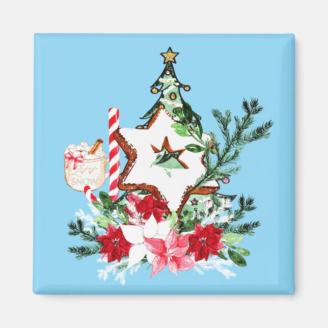 Íman Árvore de Natal Flores Bastão de Doce JOY (Frente)