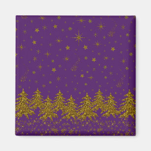 Íman Árvore de Natal pouco Dourada, estrelas, neve em 