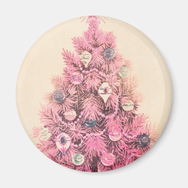 Íman Árvore de Natal Rosa Vintage (Frente)