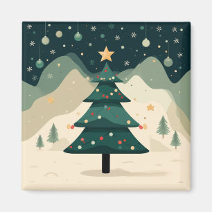 Íman Árvore de Natal Simples em Paisagem de Montanha Ne