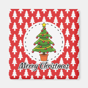 Íman Árvore de Natal sobre Pinheiros Vermelhos - Feliz