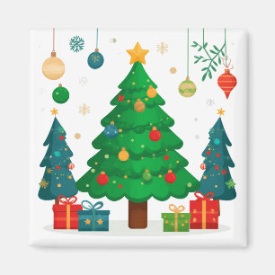 Íman Árvore de Natal Tradicional Com Ornamentos Colorid