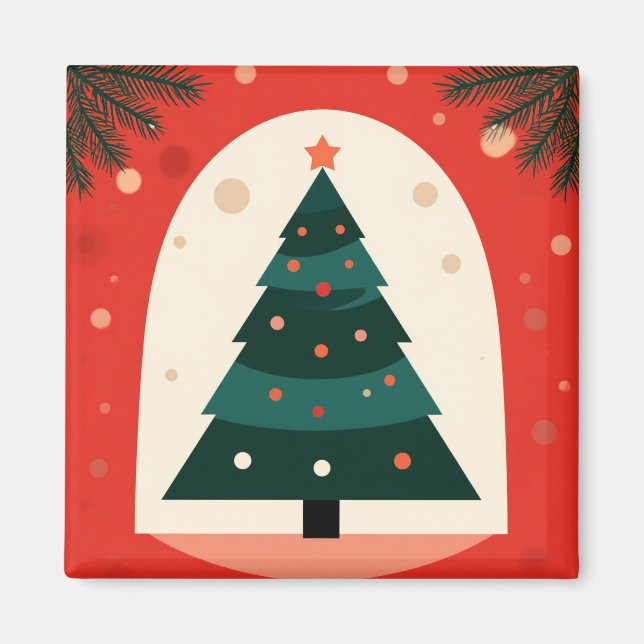 Íman Árvore de Natal Verde com Férias Vermelhas (Frente)