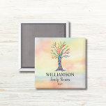 Íman Árvore Familiar de Reunião<br><div class="desc">Estes coloridos Magnetos de Reunião Familiar são decorados com uma árvore genealógica mosaica nas cores do arco-íris num fundo de aquarela. Personalize-os com o seu nome de família e o ano. Use a opção Personalizar mais para alterar o tamanho, o estilo ou a cor do texto, se desejar. Porque nós...</div>